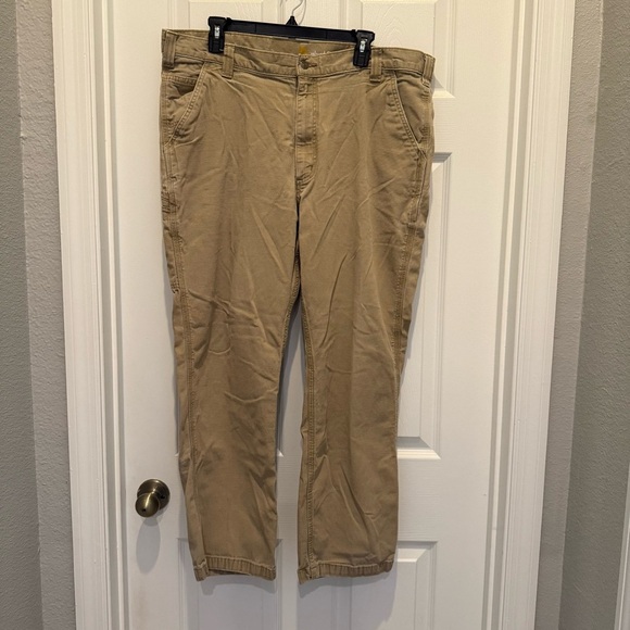 Carhartt Jeans Mens Brown Relaxed Fit Canvas Khaki Work Utility - Picture 2 of 11